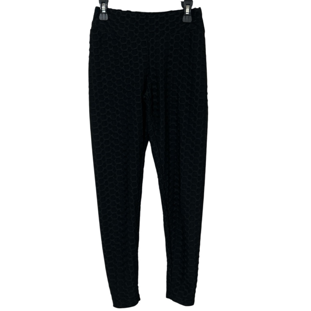 NY Invasion Black Honeycomb Textured Scrunch Butt Leggings Tummy Control Size M